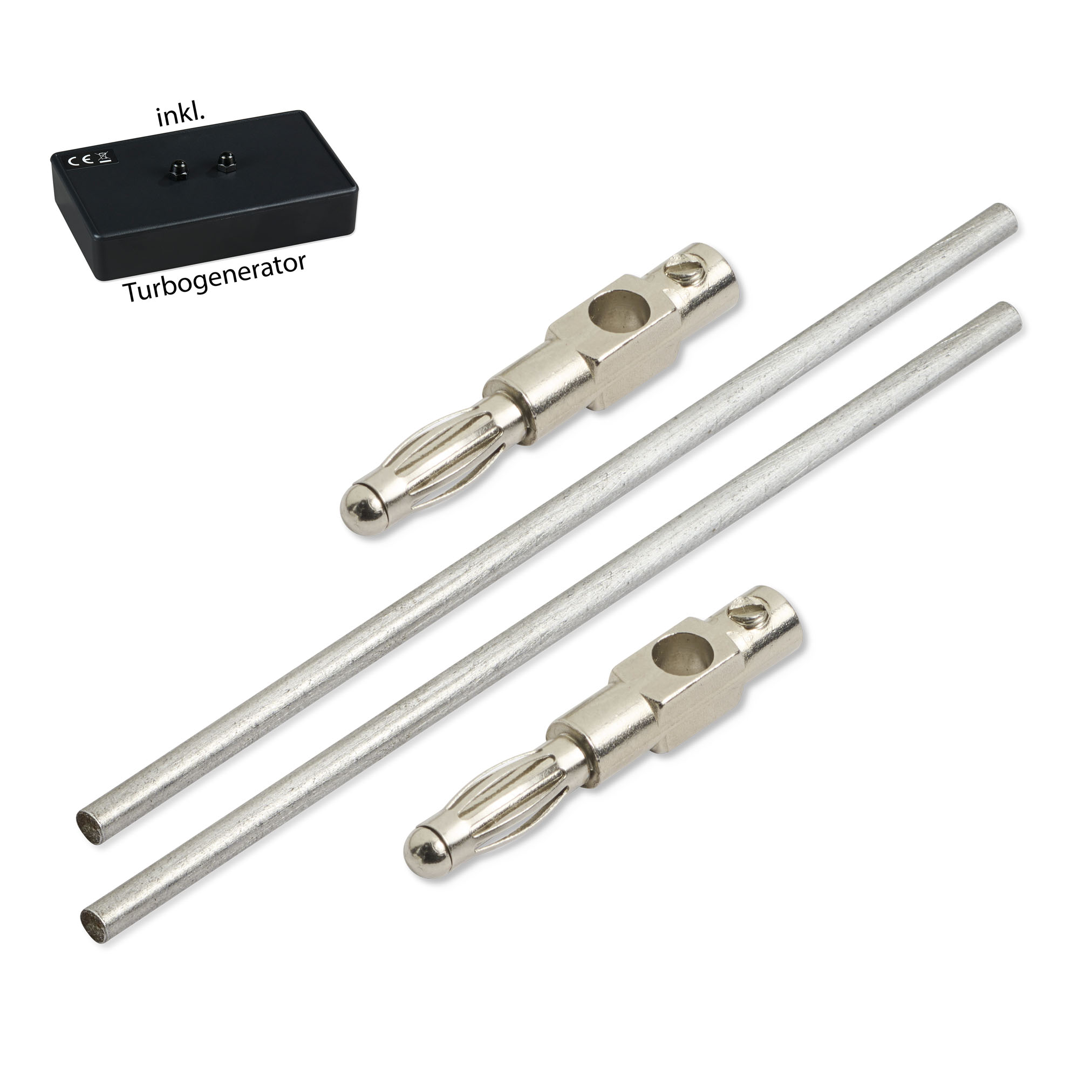 Eisen_82x2,5mm_2-Stecker+Turbo Eisen Elektroden 8,2 cm x 2,5 mm (1 Paar) mit Turbogenerator 6.0 – Bild 1