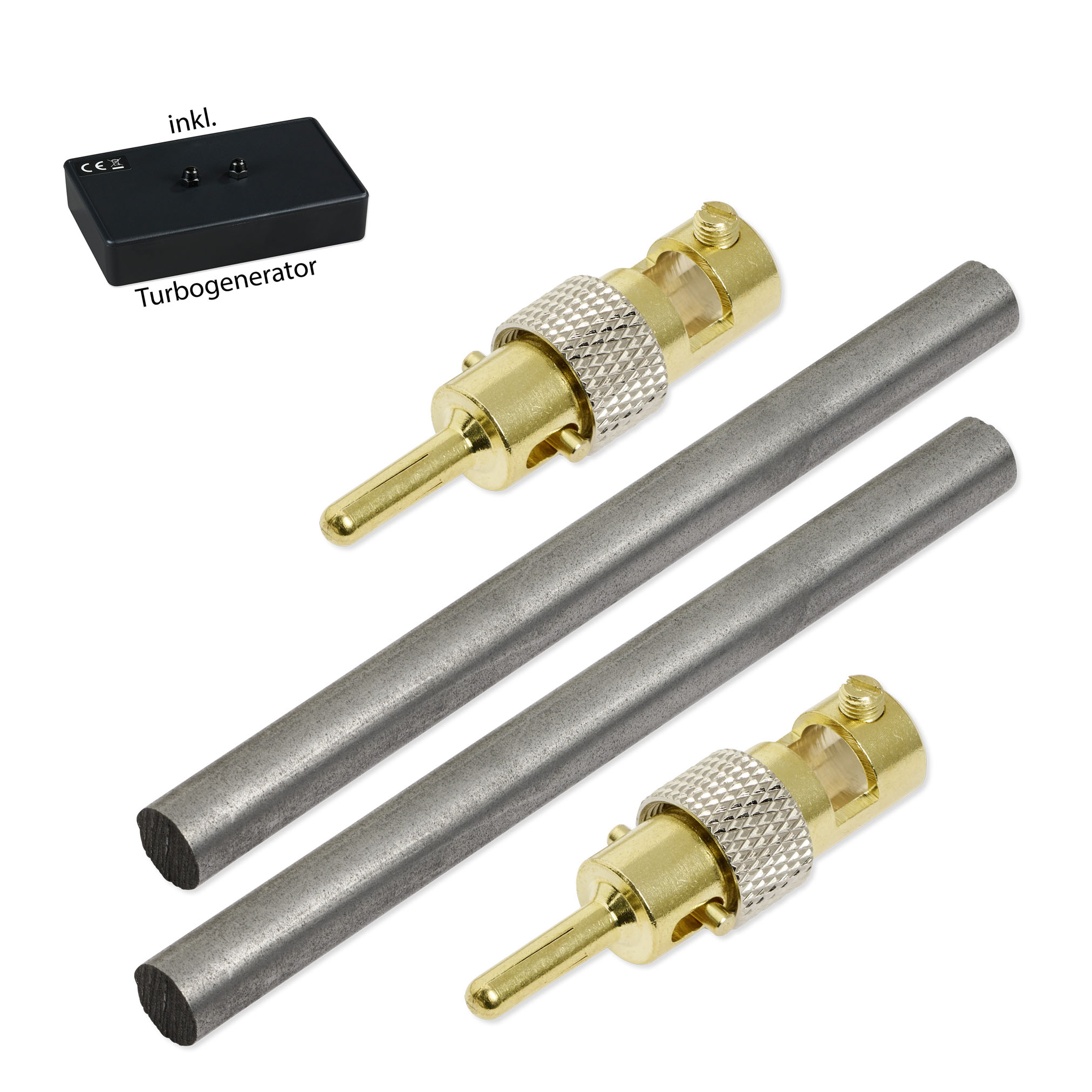 Kohlenstoff_100x8mm_2-Stecker+Turbo Kohlenstoff Elektroden 10,0 cm x 8,0 mm (1 Paar) mit Turbogenerator 6.0 – Bild 1